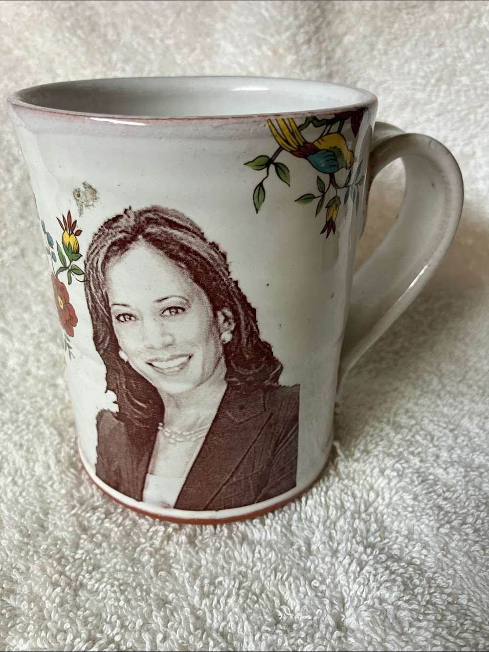 Rothshank Pottery Kamala Harris Ceramic Mug with Floral Bird accents